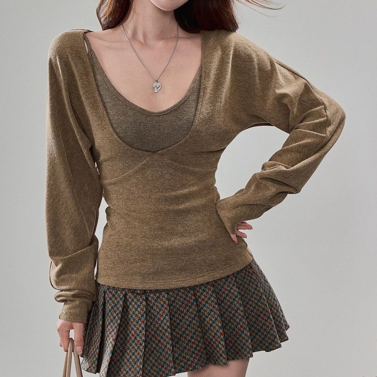 Knitted Sweater Women's Waist and Thin Bottoming Top SA667