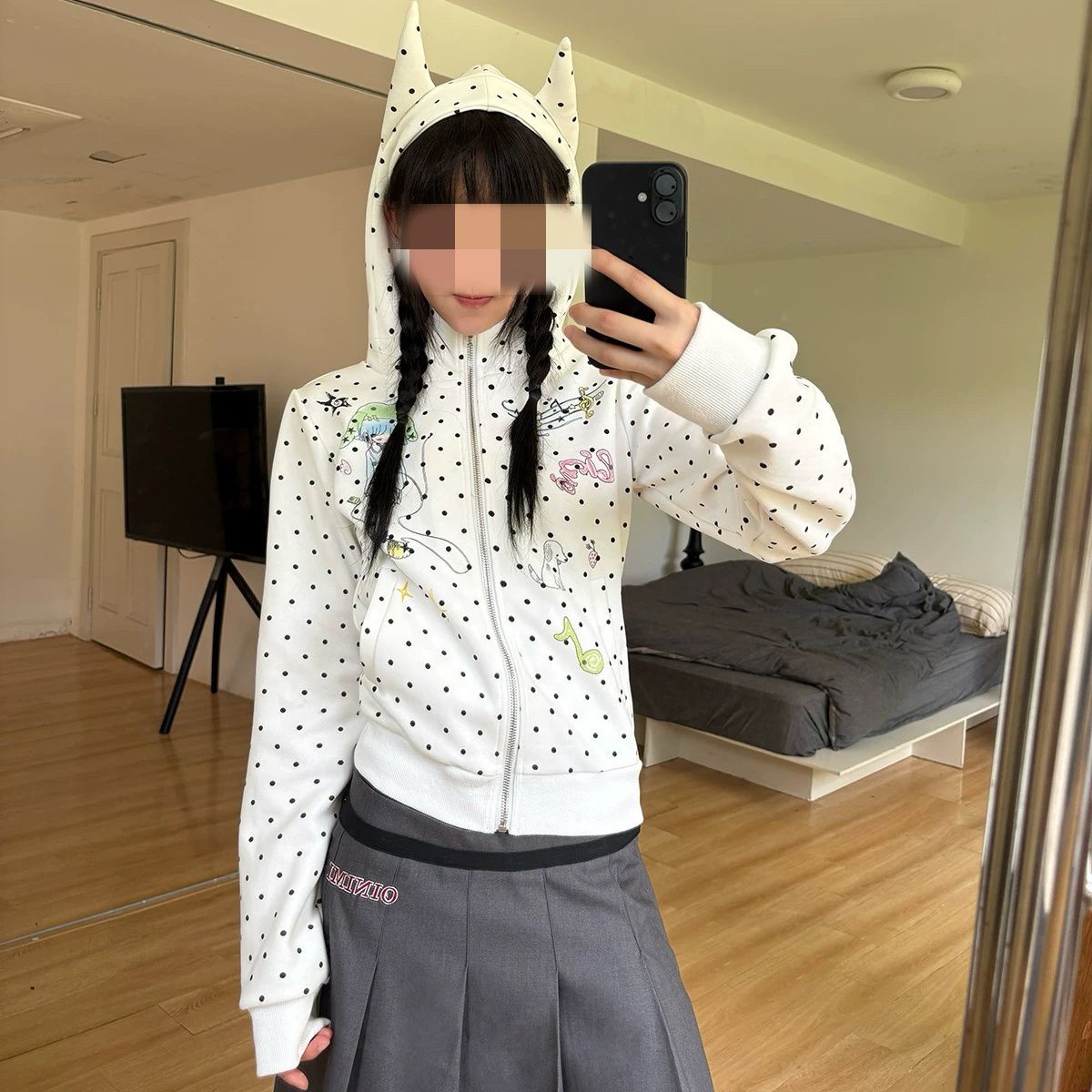 Cartoon Girl Polka Dot Print Hooded Sweater SA663