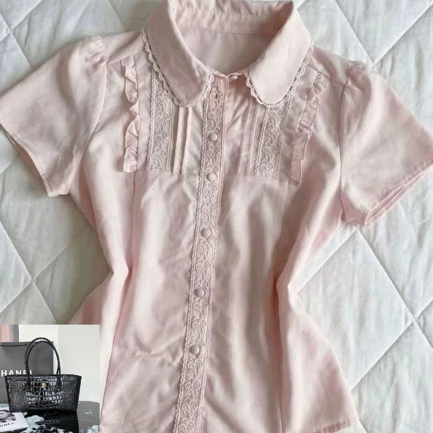 Pink Lace Short-sleeved Shirt SA918