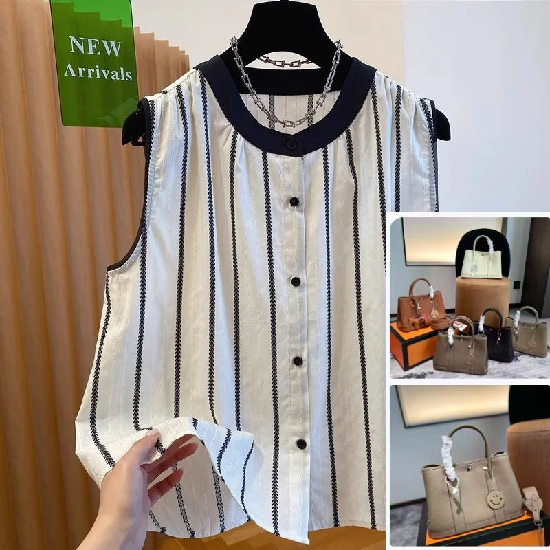 Sleeveless Blouse Women Striped Loose Tank Top SA739