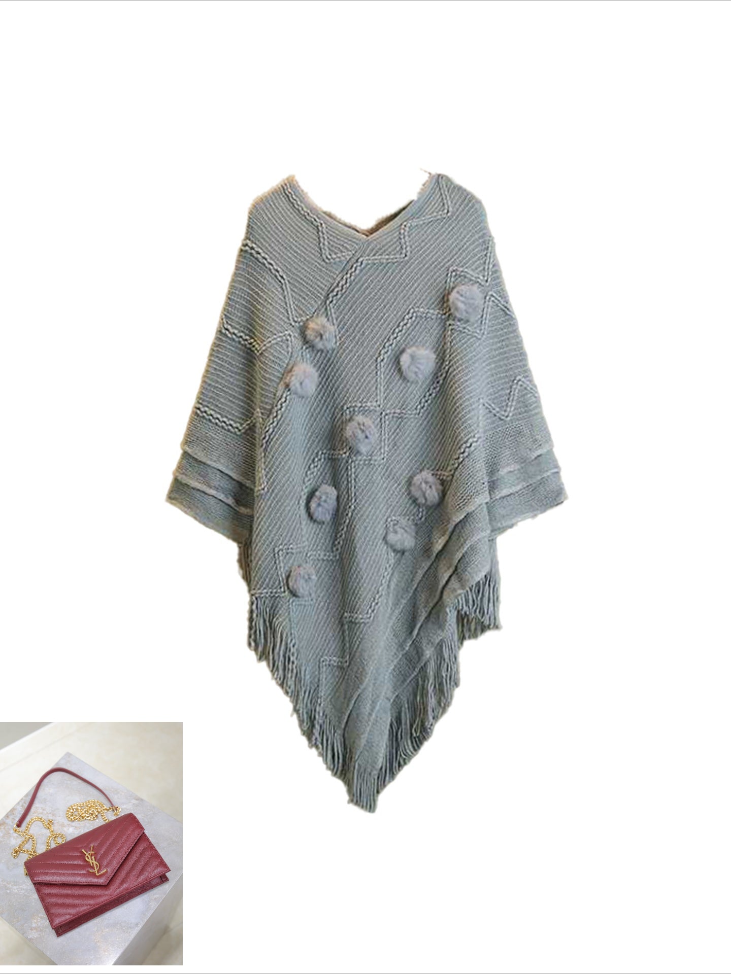 Grey Hairball Cape Knitted Sweater SA642