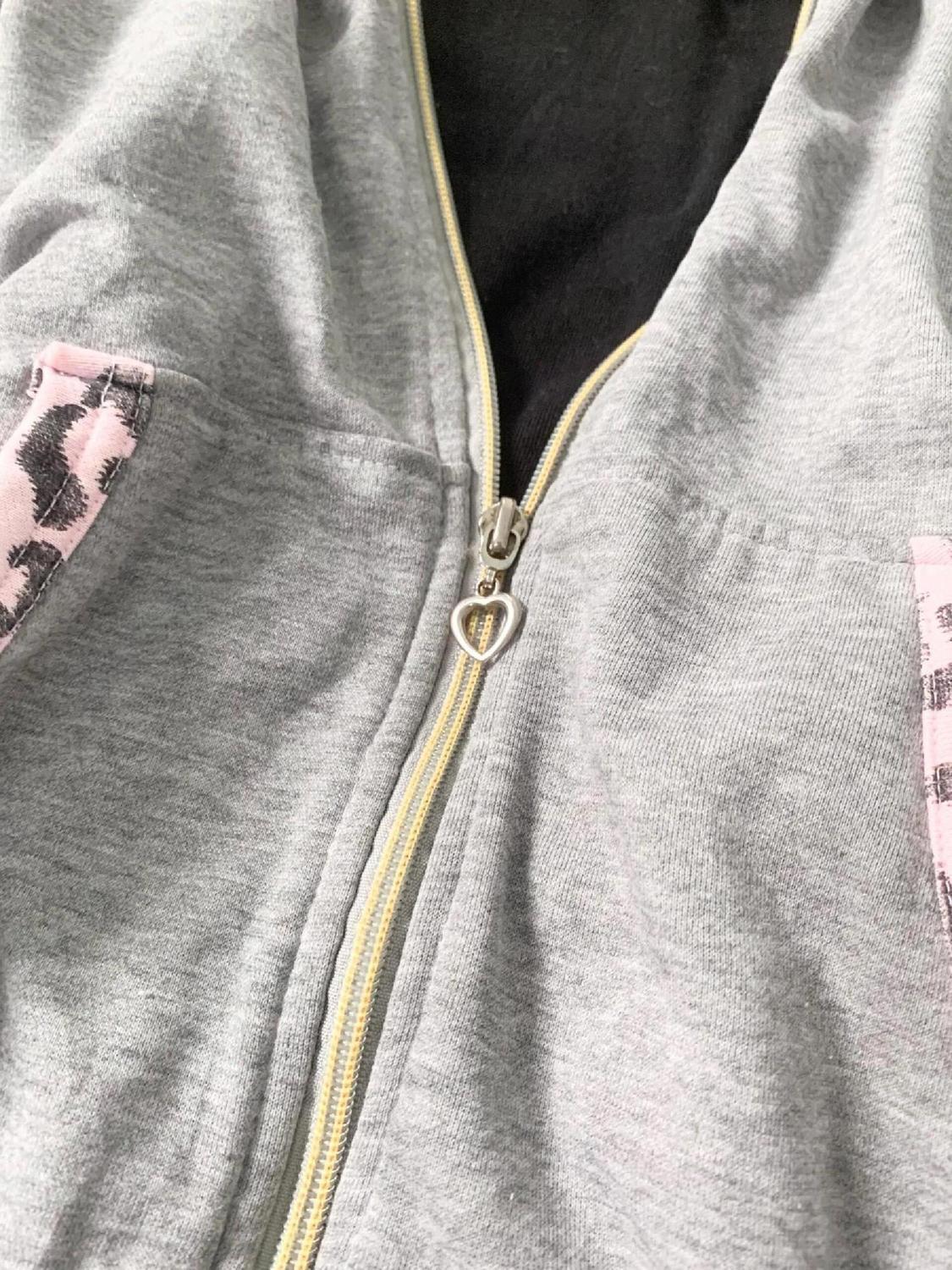 Gray Pink Leopard Print Patchwork Sweatshirt  SAB046