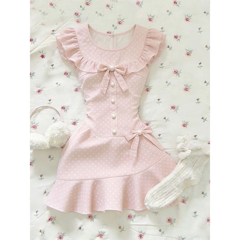 Small Flutter Sleeve Polka Dot Dress  US 64D109
