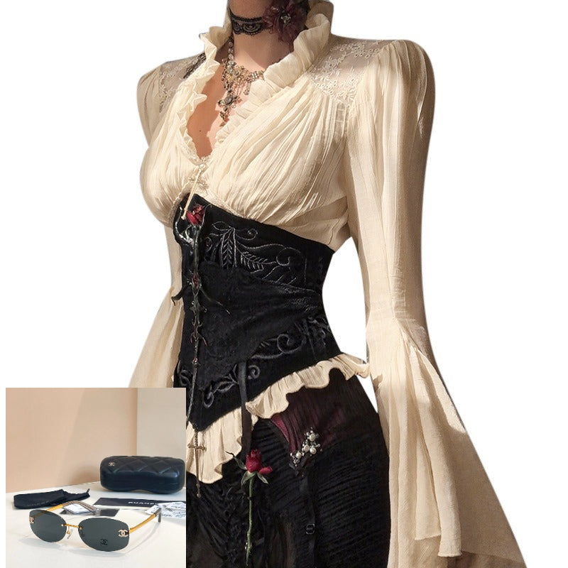 V-neck Court Long-sleeved Top SA709