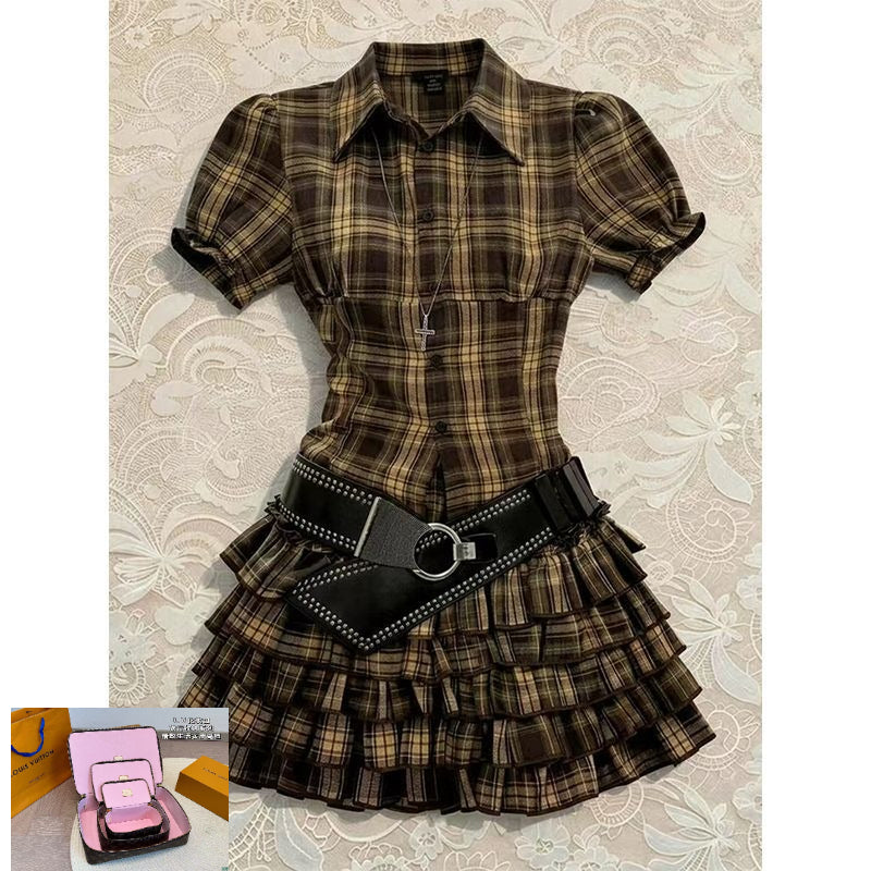 Plaid Top + Skirt Two-piece Set for Women Summer SAB184