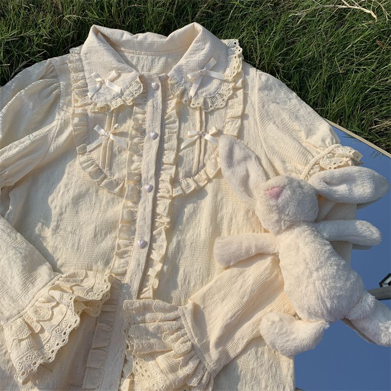 Peter Pan Collar Patchwork Long Sleeve Blouse  US-64D182