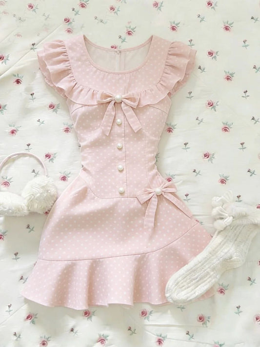 Small Flutter Sleeve Polka Dot Dress  US 64D109
