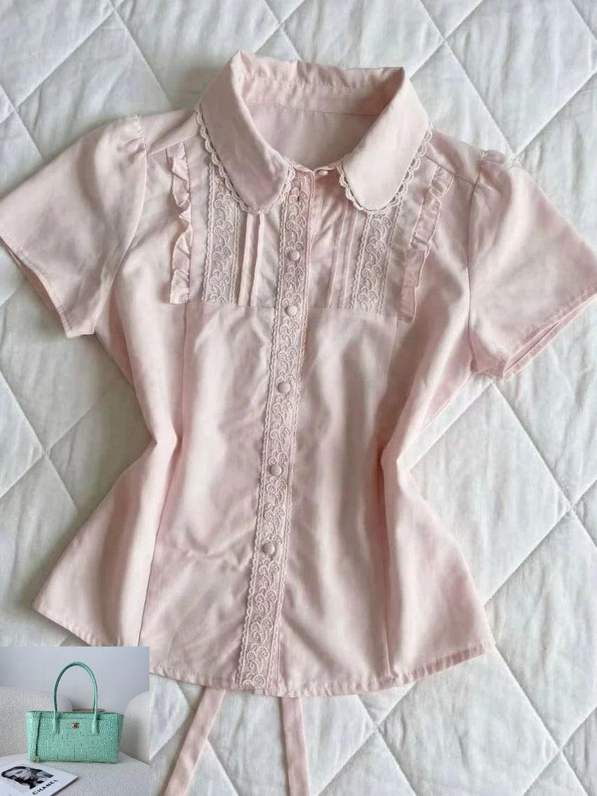 Pink Lace Short-sleeved Shirt SA918