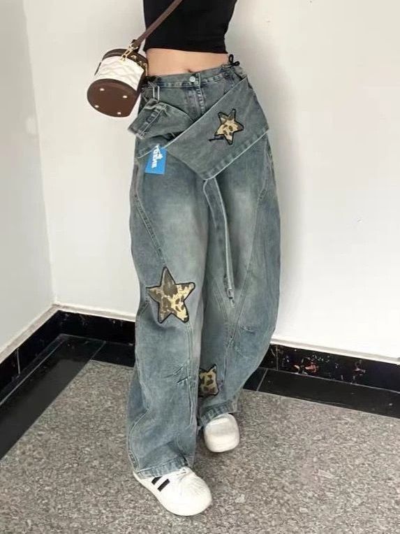 Star Embroidered Sticker Jeans  SA649