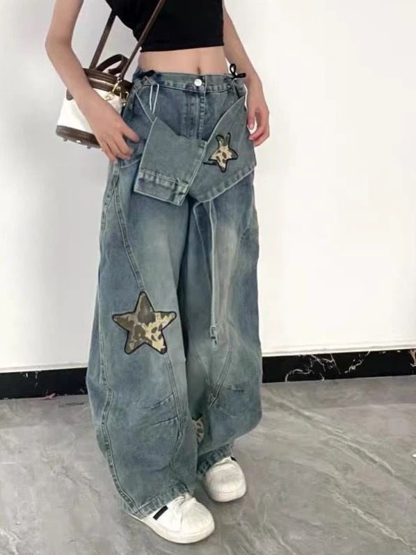 Star Embroidered Sticker Jeans  SA649