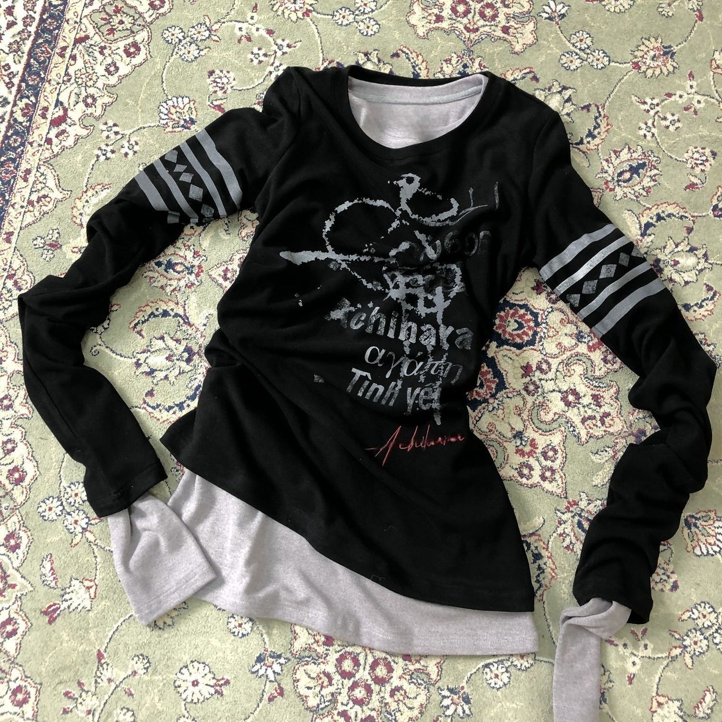 Letter Print Long Sleeve Slim T-Shirt SA626