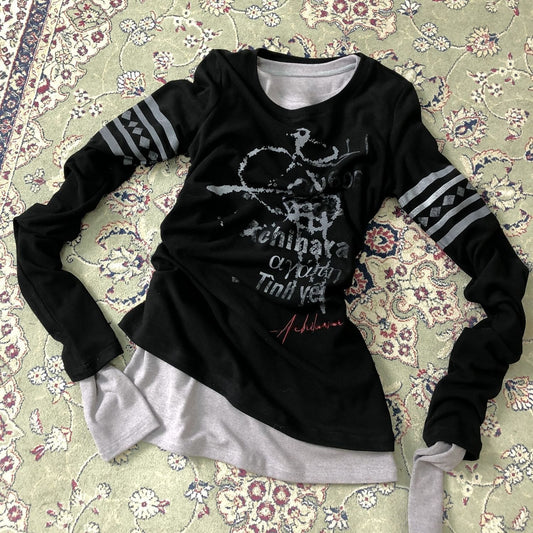 Letter Print Long Sleeve Slim T-Shirt SA626