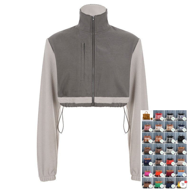 Contrast Color Drawstring Short Jacket SA513