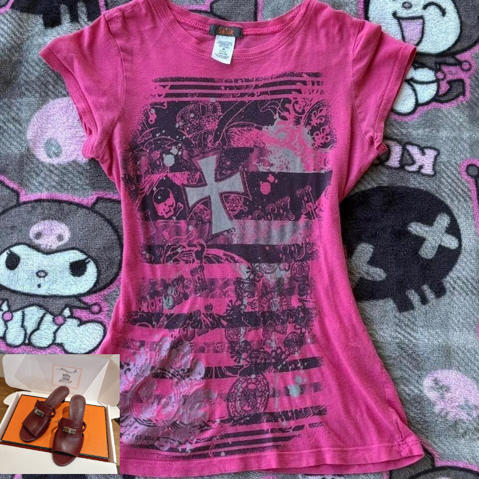 Pink Printed Short Sleeve Top SA624
