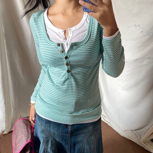 Striped Fake Two-piece Long Sleeve T-shirt SA822/SA823