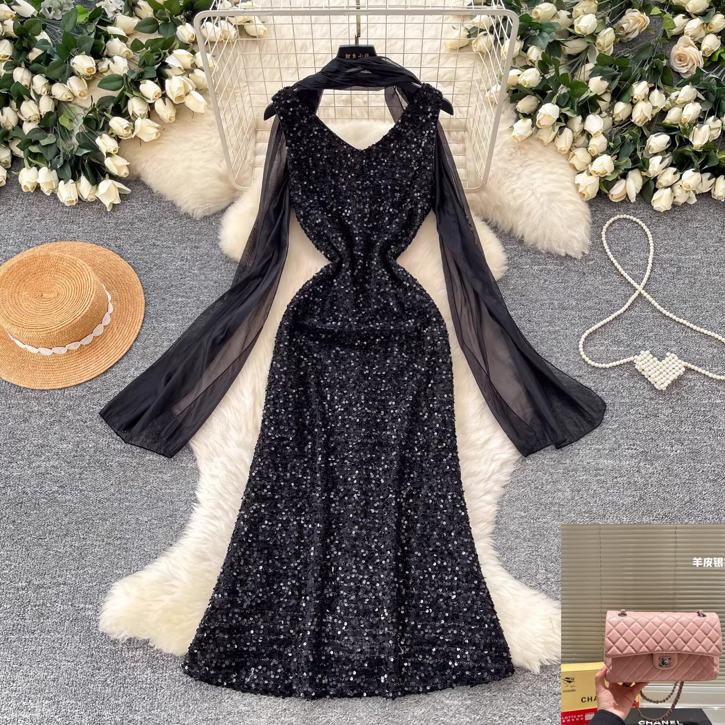 Black Sequin Dress for Women SA804
