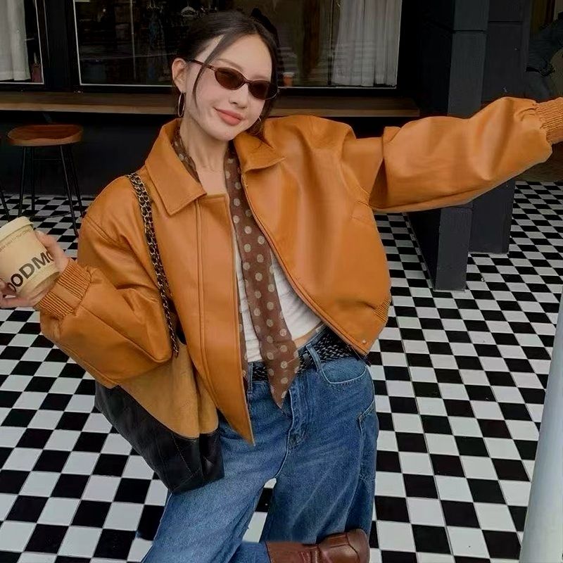 Orange Leather Jacket SAB041