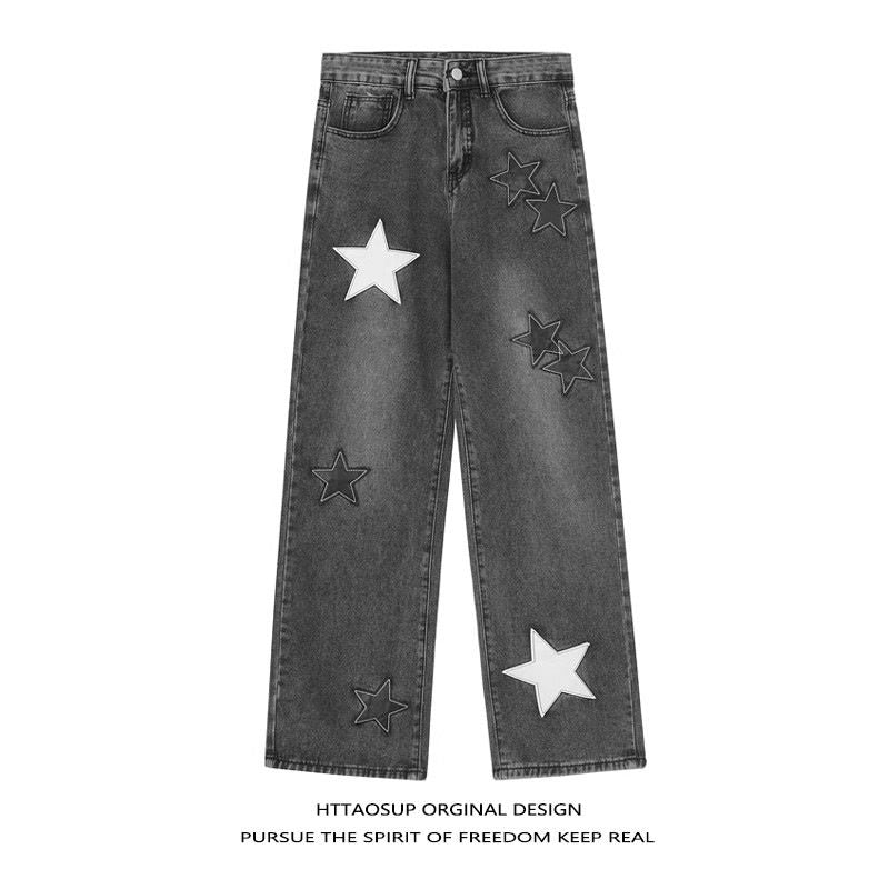 Women Men's Star Patch Jeans US 64D106