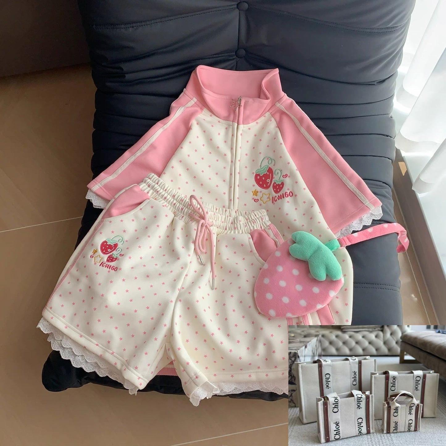 Strawberry Embroidered Pink Jacket SAB034
