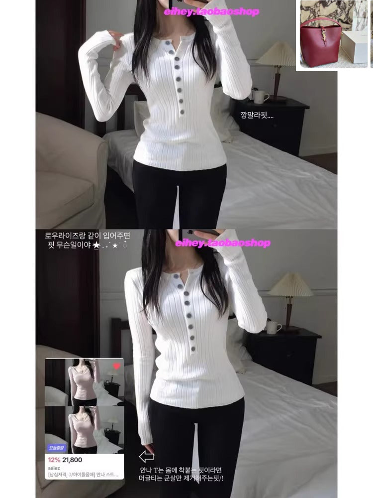 Knitted Long-sleeved Bottoming Shirt Top Women SA623