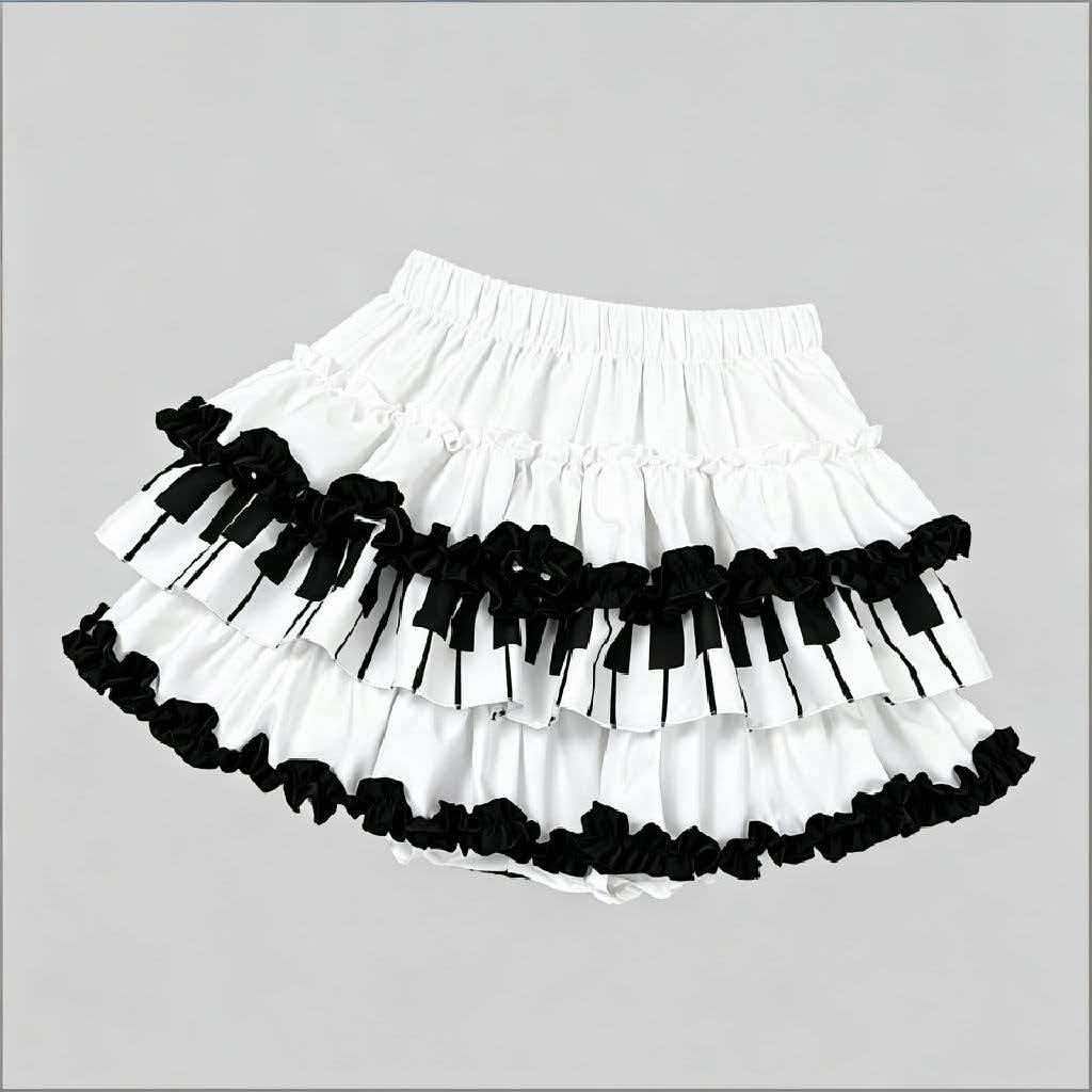 Black and White Piano Key Midi Skirt  SAB017