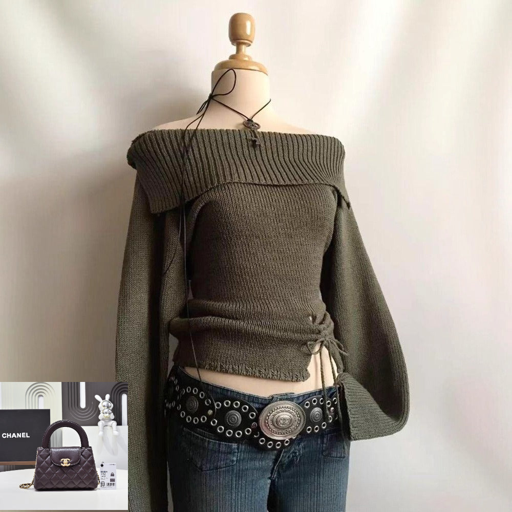 Short Waist Long Sleeve Knitted Sweater SA589