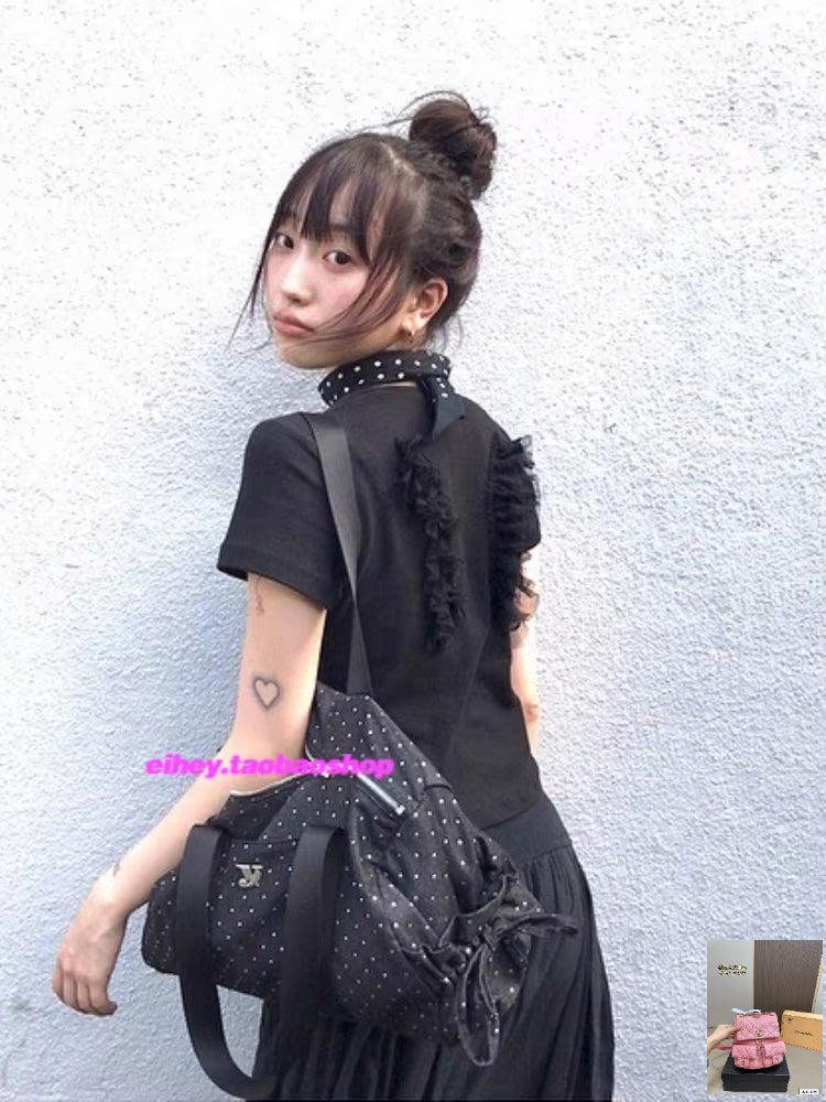 Lace Angel Wings Black White O-Neck T-shirts SA279