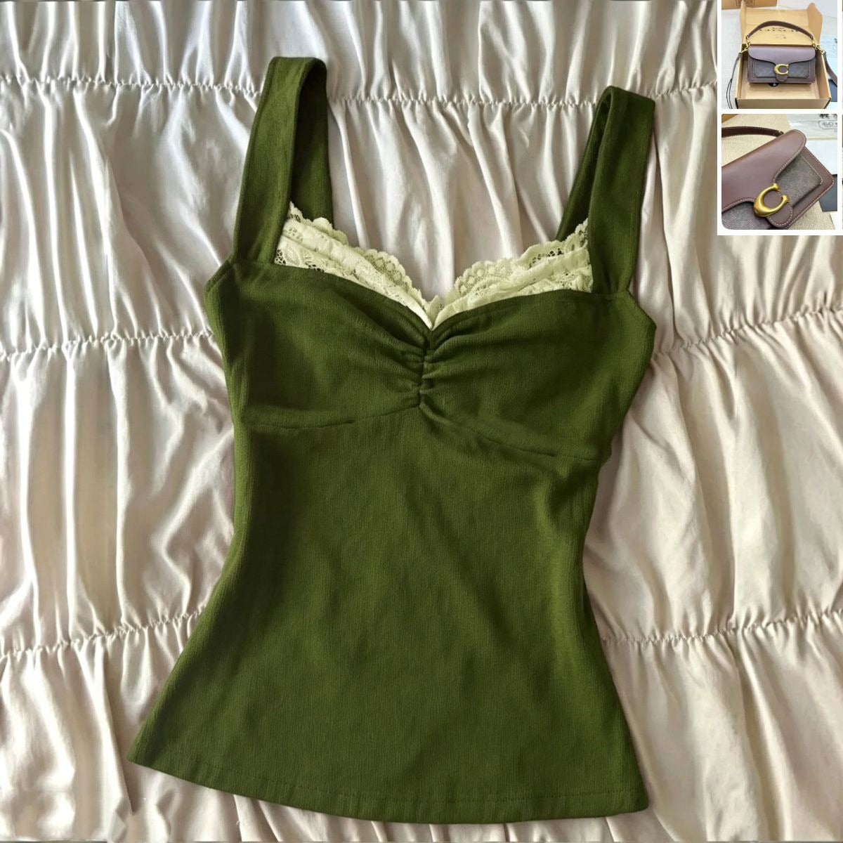 Olive Green Spliced lace Top Summer  SAB006/SAB007