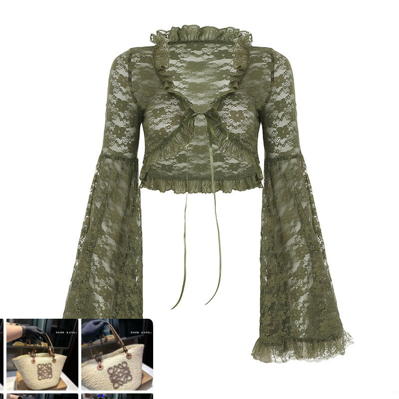 Lace V-neck Tie-up Cardigan SA935