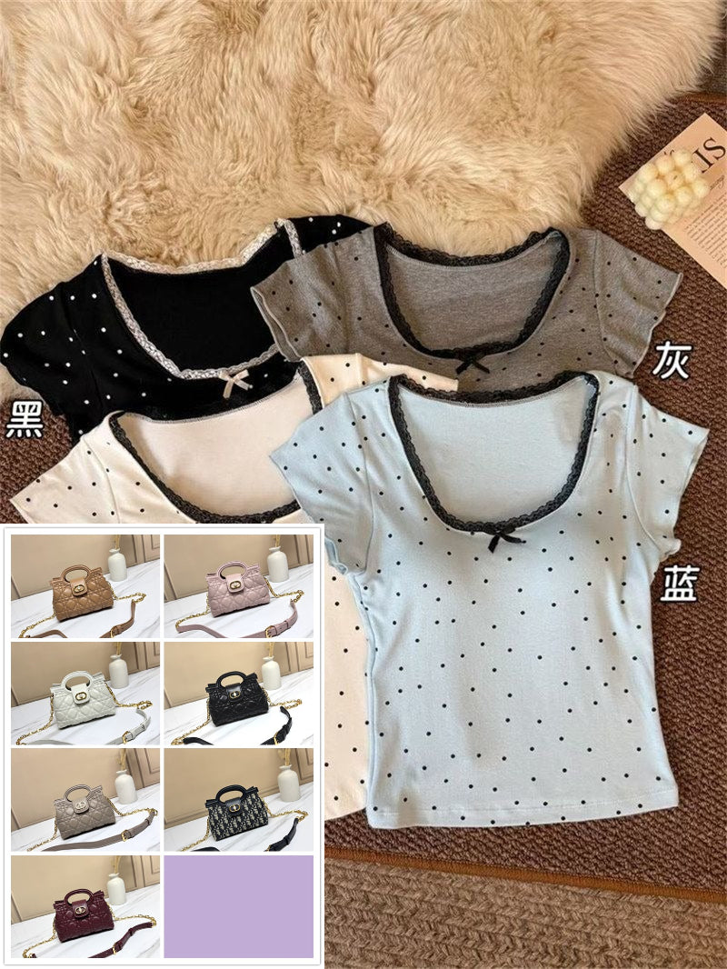 Polka Dot Lace Short-sleeved T-shirt SA877