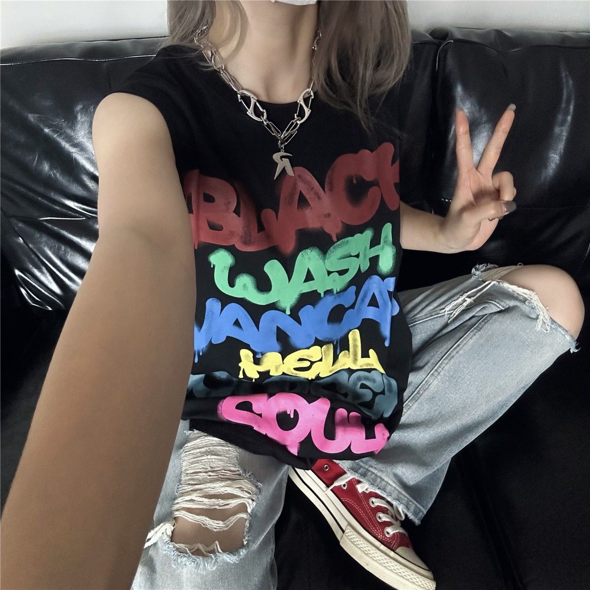 Rainbow Letter Graffiti Vest  SA832
