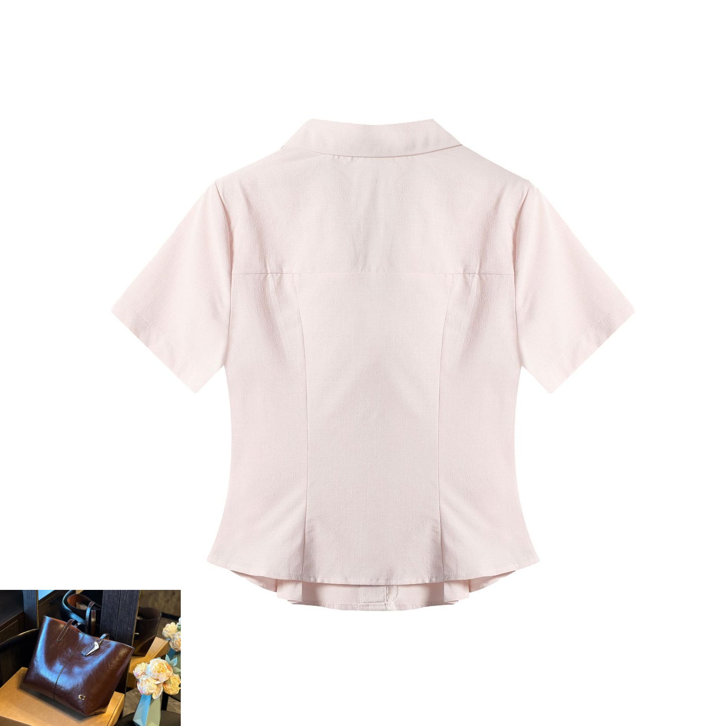 Pink Shoulder Lace Short Sleeve Shirt Women SA374