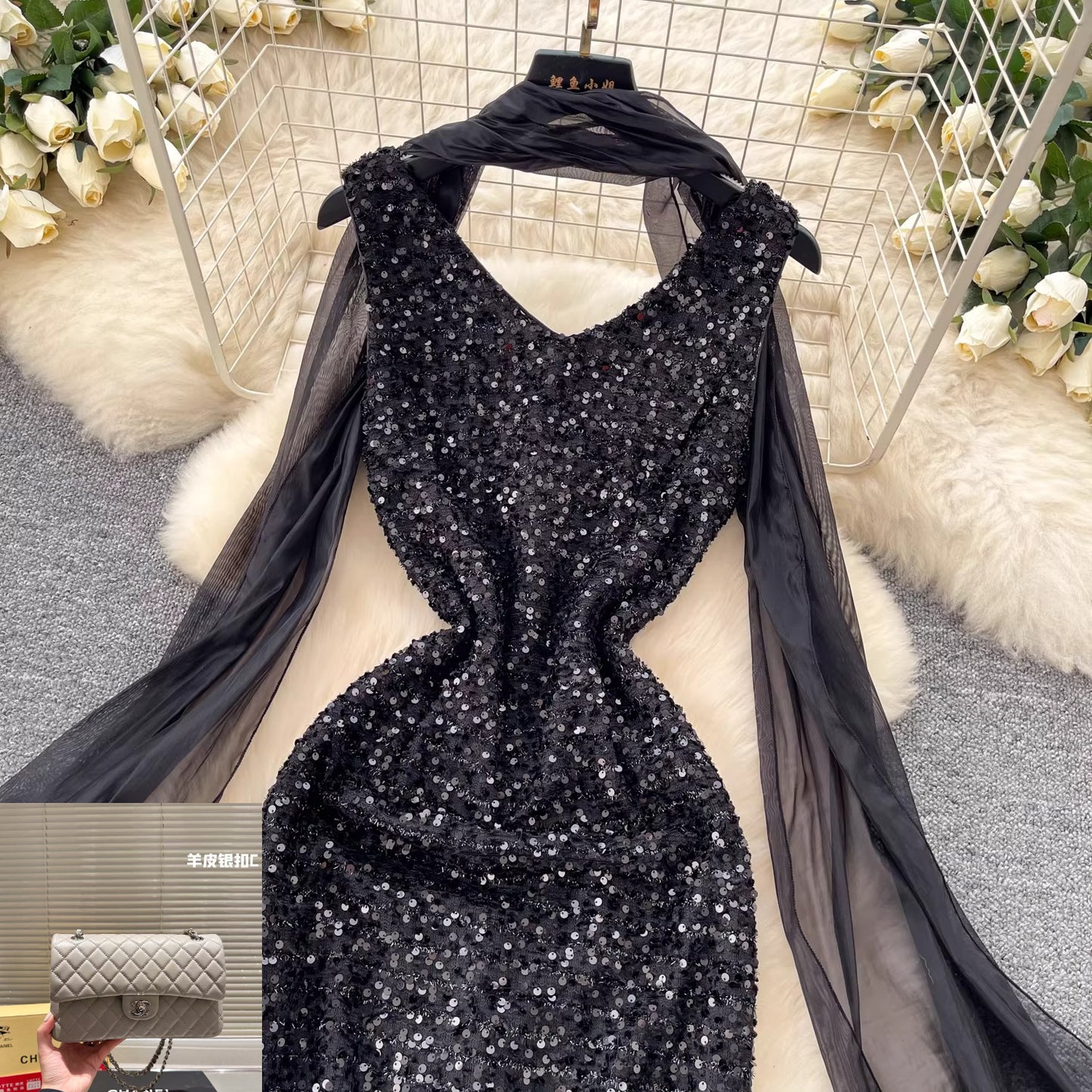 Black Sequin Dress for Women SA804